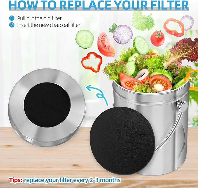 12 Pack Compost Filters for Countertop Bin, 6.7 Inch Charcoal Filters for Compost Bucket, Home Kitchen Compost Bin Pail Filter Relpacement Refill Set