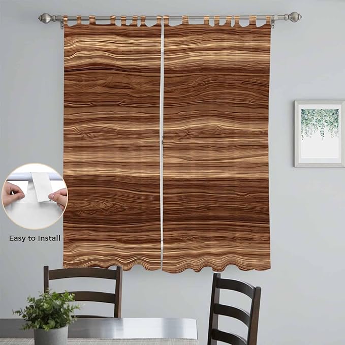 Brown Western Living Room Curtains 96 Inch Length, Window Curtains Tab Top, Vintage Farmhouse Wood Barn Door Light Filtering Window Treatments Drapes 52"x96" 2 Panel