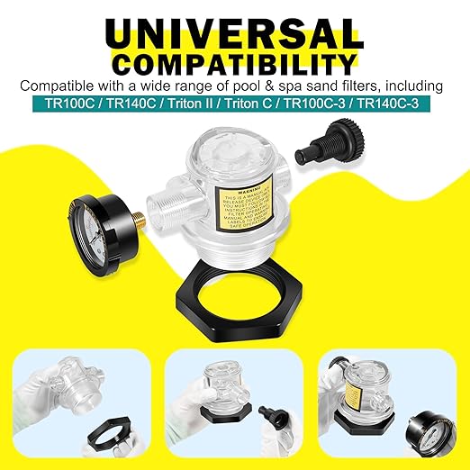 273564Z Manual Air Relief Valve with Pressure Gauge Compatible with Pentair Triton C, TR100C, TR140C, Triton II Sand Filters –For Clean & Clear,Warrior,EasyClean,SMBW 4000 Pool & Spa DE Filter Systems