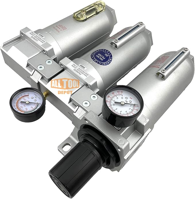 3/4" NPT SUPER DUTY Industrial Grade Filter Regulator Coalescing Desiccant Dryer System For Compressed Air Lines, Metal Bowls, Great For Paint Spray And Plasma Cutter (AUTO DRAIN)