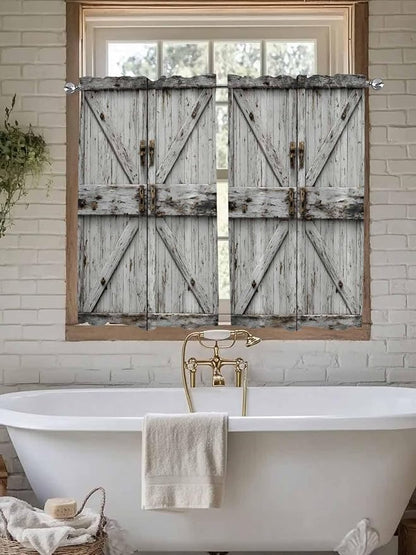 Vintage Gate Kitchen Curtains 54 Inches Length, Farmhouse Wooden Grain Shabby Chic Door Window Treatment Curtain Drapes, Thermal Insulated Drapes for Basement Hotel RV, 42"x54", 2 Panels
