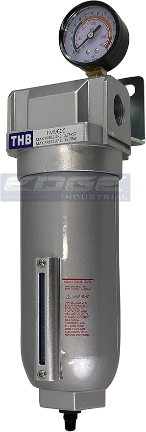 HEAVY DUTY INDUSTRIAL GRADE COALESCING FILTER WITH 0.01u MICRON ELEMENT, METAL BOWL, REMOVES 99.98% MOISTURE, VAPOR AND OIL FROM COMPRESSED AIR LINES, AUTO DRAIN (3/4" NPT, 11oz)