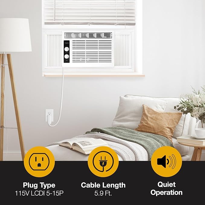 Whirlpool 5,000 BTU 115V Window Air Conditioner & Dehumidifier with Mechanical Controls, Window AC Unit for Apartment, Dorm Room, & Small Rooms up to 150 Square Feet in White