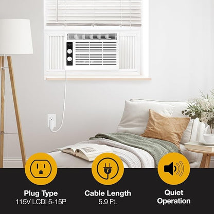 Whirlpool 5,000 BTU 115V Window Air Conditioner & Dehumidifier with Mechanical Controls, Window AC Unit for Apartment, Dorm Room, & Small Rooms up to 150 Square Feet in White