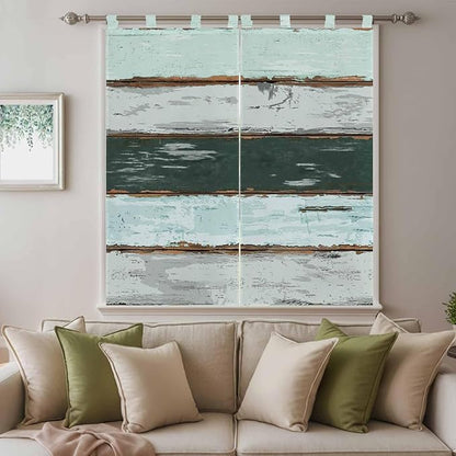 Blue Teal Bathroom Curtains 63 Inch Length, Window Curtains Tab Top, Vintage Wooden Retro Art Farmhouse Barns Light Filtering Window Treatments Drapes 52"x63" 2 Panel
