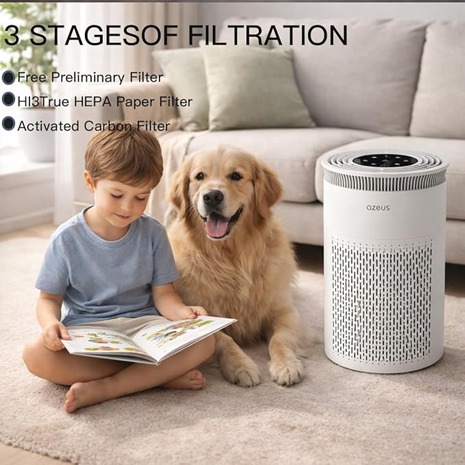 True HEPA Air Purifier (C8) 3-Stage Filtration System, 360° Air Intake, Ultra-Quiet, Ideal for Large Rooms, and Ozone Free (Medium)