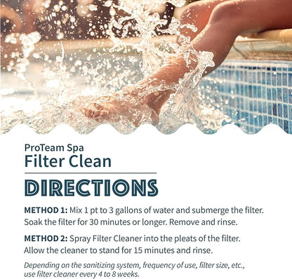 Proteam Spa Filter Clean - Spa Filter Cleaner for hot tub - Hot tub Filter Cleaner Soaking Solution with SplashWiz Hot Tub Chemicals Care Guide - Made in USA (1 pt) (2 Pack)