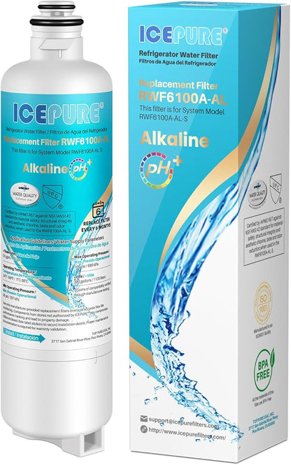 ICEPURE Alkaline BORPLFTR50 Refrigerator Water Filter Replacement for Bosch Ultra Clarity Pro 11032531, 12033030, BORPLFTR55, 12028325, 11025825, B36CT80SNS, WFC100MF, WFS200MF, Enhances PH, 1Pack