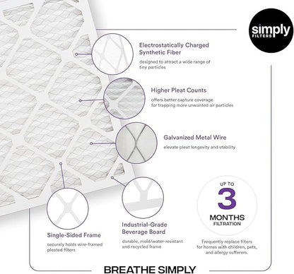 Simply 10x10x1 Air Filter, Merv 13, 6 Pack, For Home AC Furnace & HVAC (Actual Size: 9.75"x9.75"x0.75") DUST, Pet, & Allergy Control