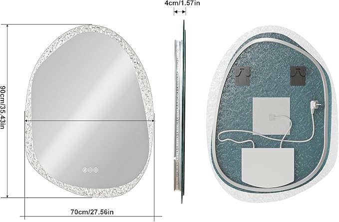 LUVODI Lighted LED Bathroom Mirror: 36”x28”Irregular Stone Pattern Frosted Wall Vanity Mirror with Bright Back Lit - Modern Dimmable Smart Mirror Anti Fog with Touch Switch Sensor for Restroom Bedroom