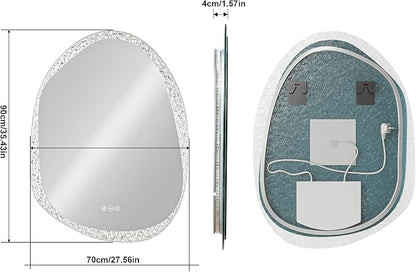 LUVODI Lighted LED Bathroom Mirror: 36”x28”Irregular Stone Pattern Frosted Wall Vanity Mirror with Bright Back Lit - Modern Dimmable Smart Mirror Anti Fog with Touch Switch Sensor for Restroom Bedroom