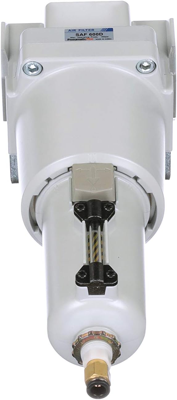 PneumaticPlus SAF600-N10BD-MEP Compressed Air Particulate Filter 1" NPT, 10 Micron - Metal Bowl w/Auto Drain, Bracket