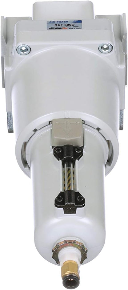 PneumaticPlus SAF600-N10BD-MEP Compressed Air Particulate Filter 1" NPT, 10 Micron - Metal Bowl w/Auto Drain, Bracket