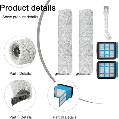 Replacement Roller Brush and Washable Filter Kit Compatible with for CrossWave for OmniForce 3912N 4046 Wet Dry Floor Scrubber