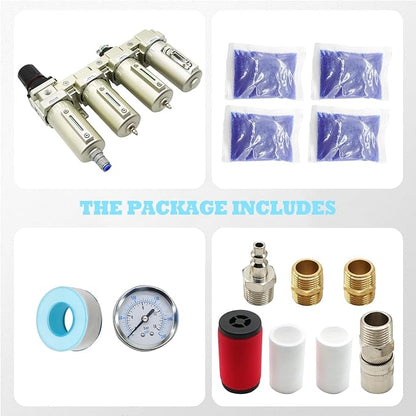 1/2" NPT Industrial Grade 4 Stage Gas Drying System, Coalescing Filter, Desiccant Dryer, Auto Drain, Compatible with Paint Spray, Plasma Cutter (Auto Version)