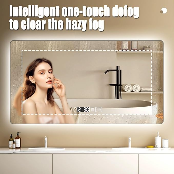 Backlit LED Illuminated Bathroom Mirror with LED Lights, Lighted Bathroom Makeup Wall Mounted Mirror with Demister Pad, Sensor Touch Switch, Horizontal/Vertical(B,H40*W60CM/H15.7*W23.6IN)
