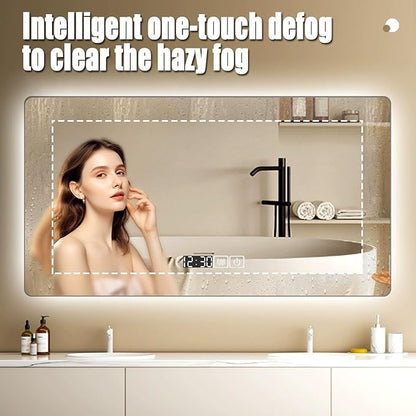Backlit LED Illuminated Bathroom Mirror with LED Lights, Lighted Bathroom Makeup Wall Mounted Mirror with Demister Pad, Sensor Touch Switch, Horizontal/Vertical(B,H40*W60CM/H15.7*W23.6IN)