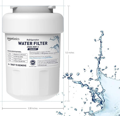 Amazon Basics Replacement Water Filter Cartridge Compatible with GE MWF Refrigerator, Pack of 3, Standard Filtration