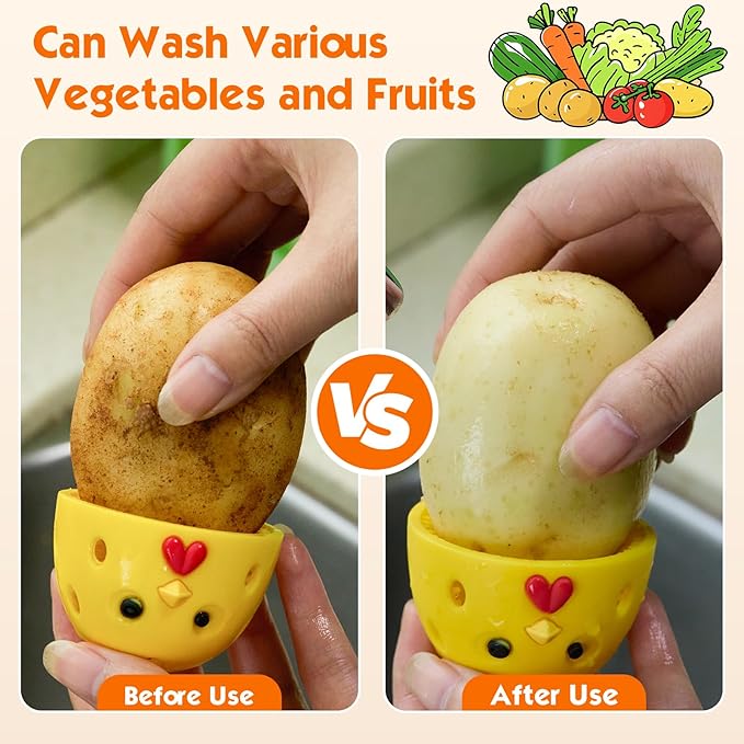 Egg Brush Cleaner, Egg Cleaner for Fresh Eggs, Cute Chick Shaped Egg Wash and Brush, Washing Egg Tool for Standard Sized Eggs (Orange)