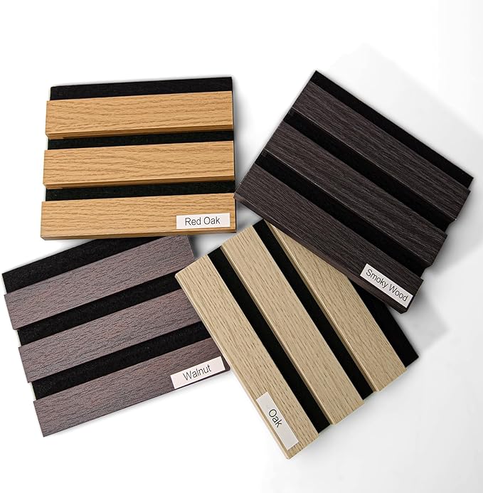 Wood Slat Wall Panel, 4 Pack Wood Panels for Wall, 3D Soundproof Wall Panels, Large Acoustic Panels for Interior Ceiling and Wall Decor Noise Reduction, Sample