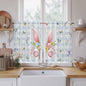 Easter Kitchen Curtains 45 Inch Long 2 Panel Set, Rod Pocket Window Treatment, Spring Rabbits Ears Feet Floral Blue Lattice Light Filtering Short Curtains & Drapes for Bathroom Laundry 52"W x 45"L