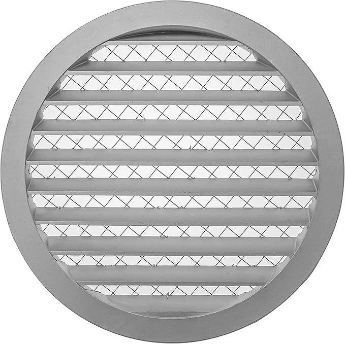 Repa Market 12.4" Inch Aluminum Gray Soffit Air Vent Cover - Louvered Round Gable Vent with Mesh Screen - Exhaust/Intake Ventilation Grill - House, Attic, Bathroom - Indoor/Outdoor Metal Grate