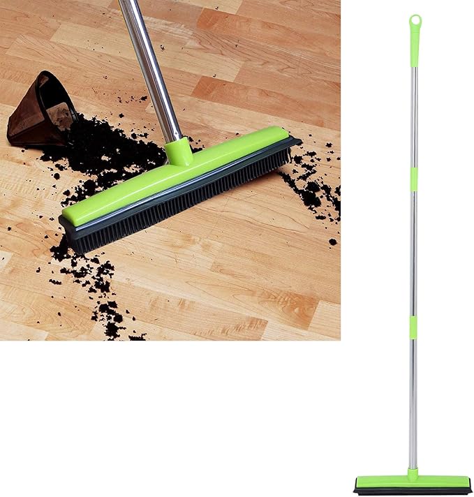 Multifunctional Broom, Telescopic Carpet Rake Rubber Pp 12.6in Brush Easy Wash Floor Carpet Broom for Pet Hair Dust Removal Tile Window Cleaner (Green)