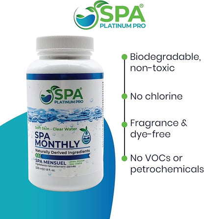 Spa Platinum Pro Natural Hot Tub Treatment – Fast Acting Cloudy Water Solution – Six Months Supply – Keep Spa Water Clear, Balanced & Fresh | Easy-to-Use Hot Tub Water Treatment – (8 oz x Pack of 6)