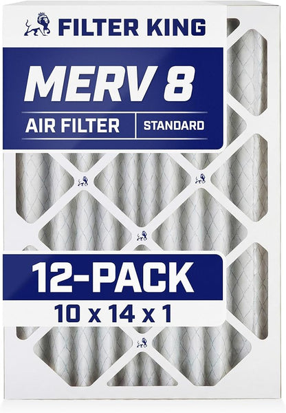 Filter King 10x14x1 Air Filter | 12-PACK | MERV 8 HVAC Pleated A/C Furnace Filters | MADE IN USA | Actual Size: 9.5 x 13.5 x .75"