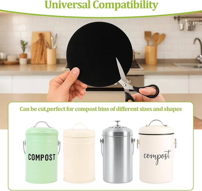 Charcoal Filters for Kitchen Compost Bin,4 Pack Compost Filters for Countertop Bin,Activated Carbon Replacement Filters for Kitchen Compost Bins,Round 6.7 Inch
