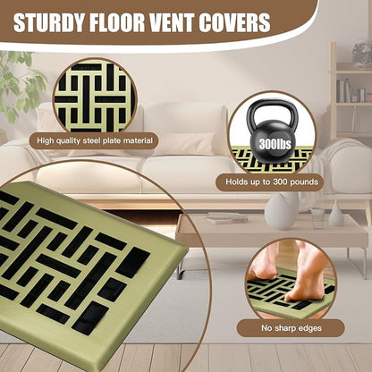 Air Floor Vent Adjustable Register 4x12 Inch Floor Register Vents for Home Floor Register Vents Brushed Gold Color