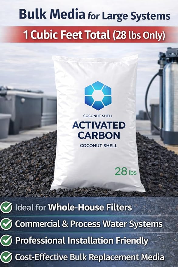 Coconut Shell Activated Carbon 12×40 Mesh – 1 Cubic Feet Total (1 Pack) Bulk Filtration Media for Whole House & Commercial Water Systems