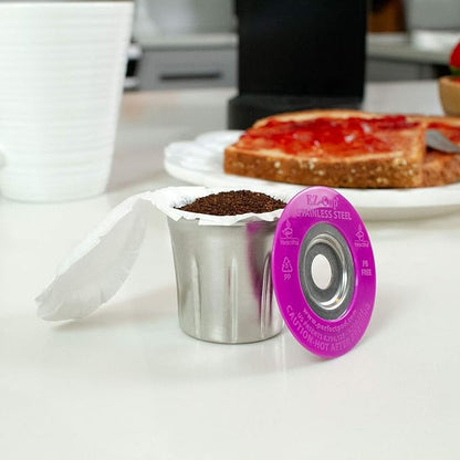 EZ-Cup Stainless Steel 1-Stream Reusable K Cup Coffee Pod for Keurig + 25 Disposable Paper Filters - Refillable Capsule Compatible with Keurig and Other Select Coffee Makers (Pack of 2)