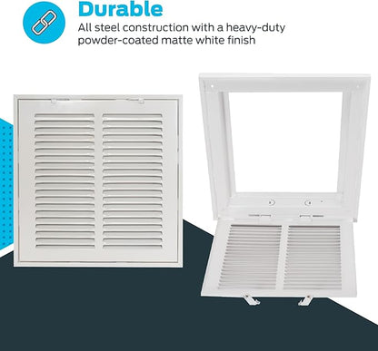 EZ-FLO 10 x 10 Inch (Duct Opening) Return Air Vent Cover for Wall or Ceiling, Solid Steel Return Air Filter Grille, HVAC Vent Cover, White, 61657