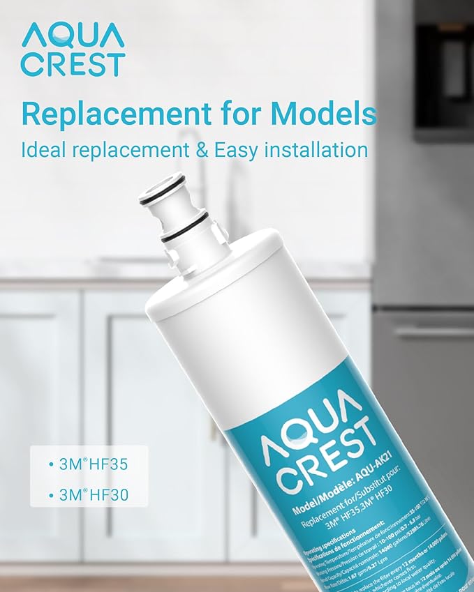 AQUA CREST AK21 Under Sink Water Filter, Replacement for 3M® HF30/ HF35/ HF30-S/ HF30-MS/ HF35-MS, Reduces 99% of Chlorine, Bad Taste & Odor, Replacement for 3M® Water Filter, 12 Months