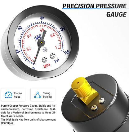 TAILONZ PNEUMATIC 5-in-1 1/4 Inch NPT AR2000 Mini Pressure Regulator Kit for Compressed Air Systems, Adjust 0 to 145 Psi