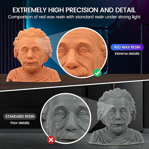 SUNLU 10K Red Wax 3D Printer Resin, High Precision 405nm UV-Curing Resin with Delicate Texture for MSLA/DLP/LCD 3D Printing, 2000g Red Wax Resin