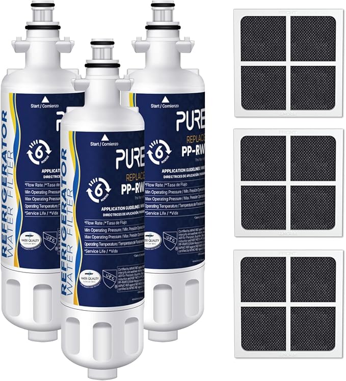 PUREPLUS 469690 NSF 401 & 473 & 53 & 42 Certified Replacement for LG LT700P Kenmore Elite 9690, ADQ36006102, ADQ36006101, LFXS30766S, LFX28968ST, LT120F Refrigerator Water and Air Filter Combo, 3Pack