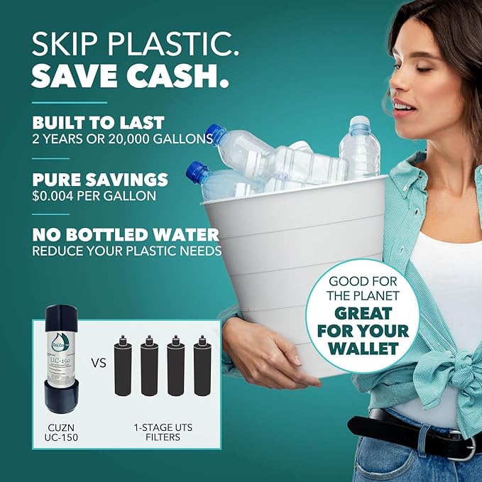 CuZn Under Sink Water Filter for Sink Faucet, 20K Gallons or 2 Year Filtration Life, Reduces PFAs, PFOS, Lead, Chlorine, Improves Taste of Tap Water, NSF/ANSI 42 & 372 Certified High Performance