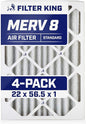 Filter King 22x56.5x1 Air Filter | 4-PACK | MERV 8 HVAC Pleated A/C Furnace Filters | MADE IN USA | Actual Size: 22 x 56.5 x .75"