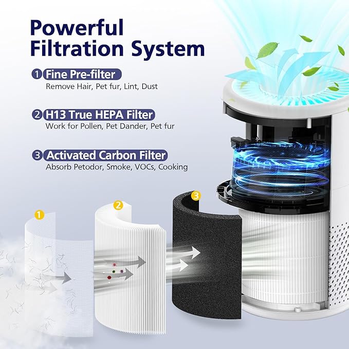 B-D02L/M05/B-D02U H13 Filter Compatible with VEWIOR B-D02U, for MOOKA B-D02L& M05, for Tailulu D10 Air Purifi-er, 3-Stage H13 Efficient Filter for B-D02L/M05/B-D02U, 2 Pack