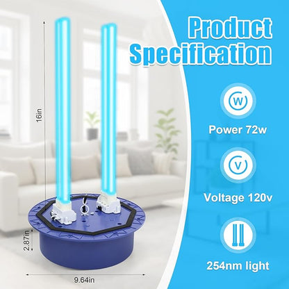 HVAC UVC Light Air Purifier 72W System with Energy Saving Airflow Sensor and 2 16-inch Bulbs for HVAC Systems in Homes, Offices, Schools, etc