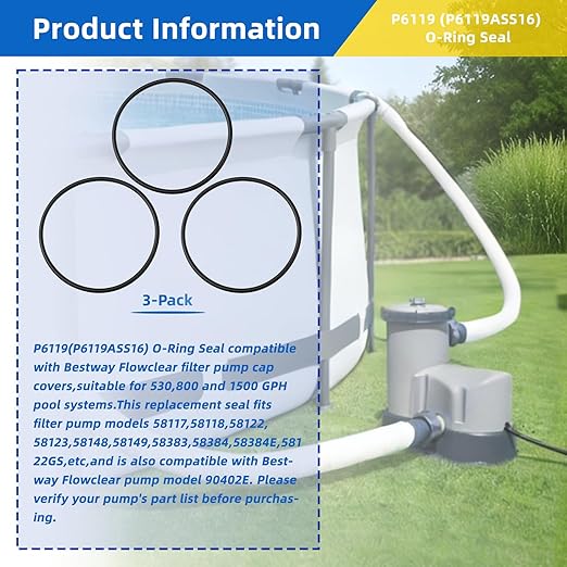 P6119 (P6119ASS16) O-Ring Seal Compatible with Bestway Flowclear Filter Pump Cap, Fits 530/800/1500 GPH Pool Pumps, Pool Filter Replacement Parts(3 Pack)