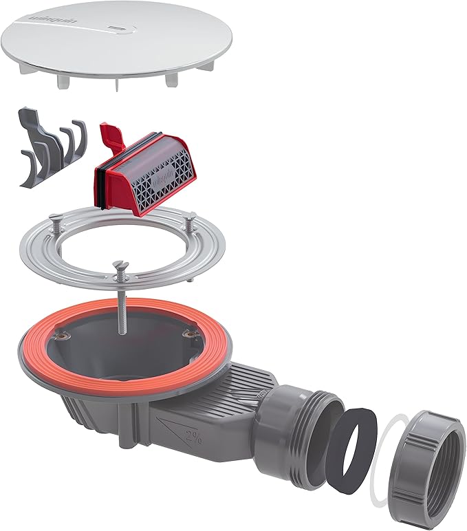 Wirquin 30723382 Slim+ Membrane with Removable Hair Filter for Shower Drain Plug, Red and Grey