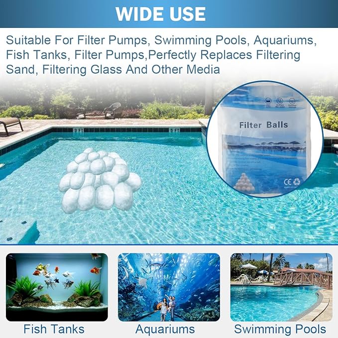 3.08 lbs Pool Filter Balls - Reusable Sand Replacement for Swimming Pools, High-Efficiency Filter Media for Inground/Above Ground Pools, Eco-Friendly Alternative to Pool Filter Sand