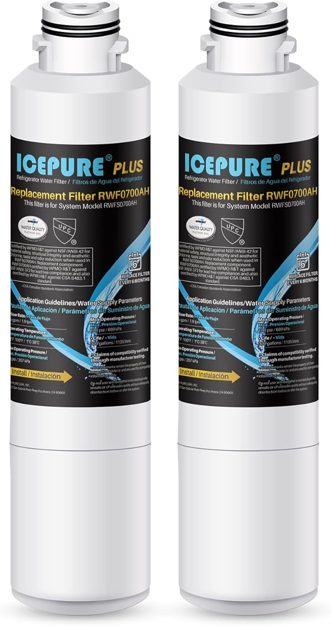 ICEPURE NSF/ANSI 53 Premium Certified DA29-00020B Refrigerator Water Filter Replacement for Samsung DA97-08006A, RF28HMEDBSR, RF263BEAESR, HDX FMS-2, HAF-CIN/EXP, 469101, RF4287HARS, RF28HFEDBSR,2PACK