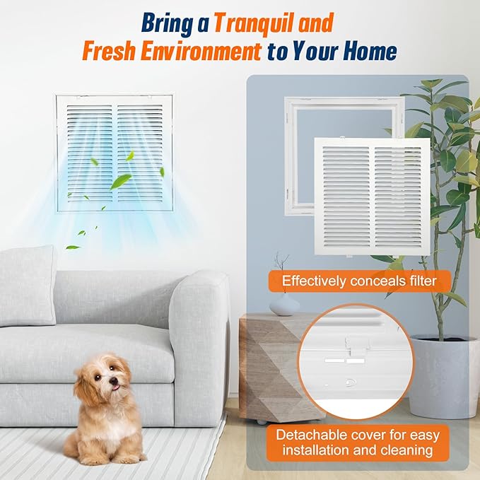 Fancat Return Air Filter Grille for 12x12 Ducts, Steel Air Vent Cover with Removable Door for 1" Filters | Fits Sidewall & Ceiling | Outer Size: 14 5/8" W x 14 5/8" H