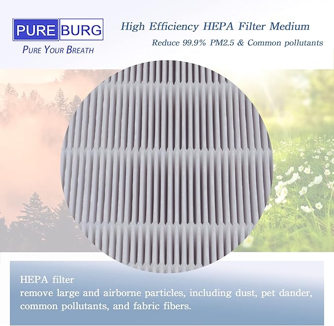 PUREBURG Replacement Filter Pack Compatible with RabbitAir BIOGS CLASSIC SPA-421A SPA-582A Air Purifier,H13 HEPA + Activated Carbon Filter Air Clean dust PM2.5 Odor