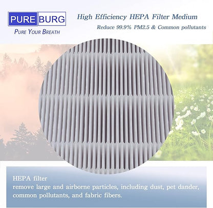 PUREBURG Replacement Filter Pack Compatible with RabbitAir BIOGS CLASSIC SPA-421A SPA-582A Air Purifier,H13 HEPA + Activated Carbon Filter Air Clean dust PM2.5 Odor