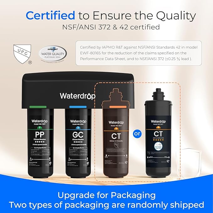 Waterdrop TSA 8 Layer Under Sink Water Filter System, Under Sink Water Filtration System, Reduces PFAS, PFOA/PFOS, Fluoride, Chlorine, Bad Taste & Odor, NSF/ANSI 42 Certified Element, USA Tech